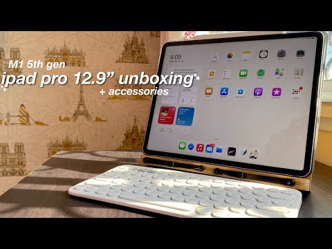 iPad Pro 2021 unboxing (M1 12.9’) + apple pencil  & accessories 🤍🧸