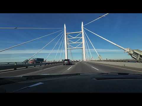 Driving on the new western high-speed diameter road (the ZSD) in St. Petersburg, Russia