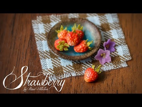 Miniature strawberry for dollhouse 🌸 Easy polymer clay tutorial