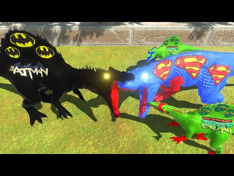 BATMAN SPINOSAURUS VS NINJA SUPERMAN T REX FOREST DEATH RUN - Animal Revolt Battle Simulator