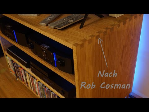 Schwalben und Zinken - HiFi-Regal aus Eiche mit LED-Beleuchtung