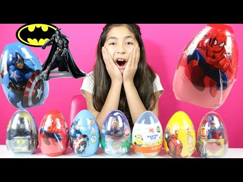7 Giant Easter Surprise Eggs Spiderman Bat Man Minions Captain America Jurassic World Video