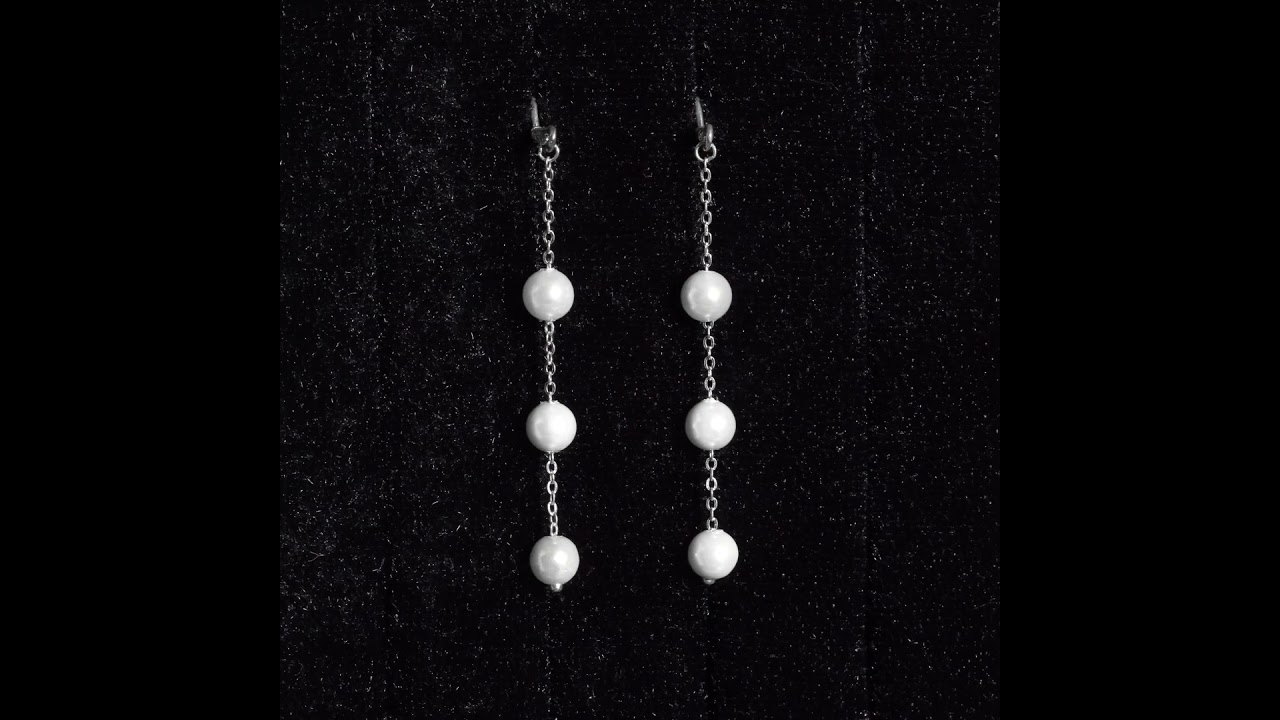 Khuyên tai bạc ECJ29 Dainty Long Dangle Pearl s925 ChariotJewelry