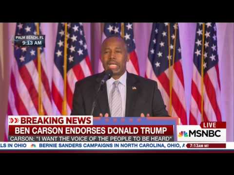 During endorsement, Carson says 'we're going off the deep end' and 'there are two Donald Trumps'