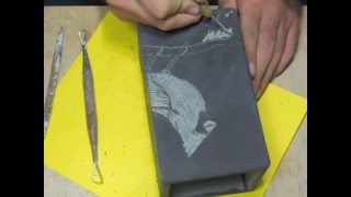 Decorating slab vases with sgraffito