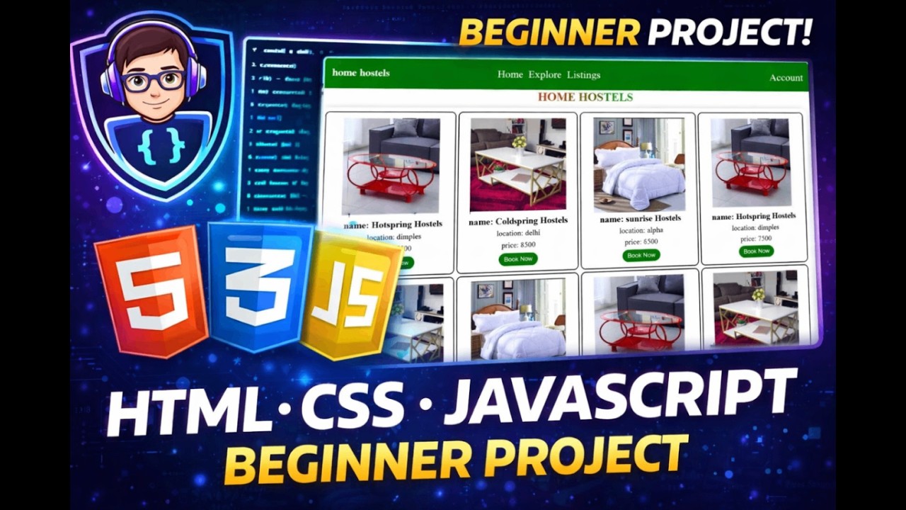 HTML CSS JavaScript Beginner Project | Build a Hostel Booking Website