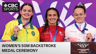Kylie Masse gets her women's 50m backstroke gold and hears the Canadian anthem play in Glasgow!