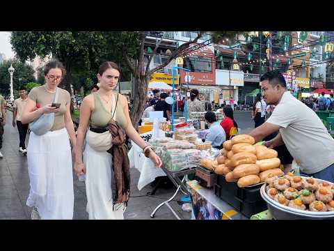 Real Life! CAMBODIAN Street Food - Walking Tour in Riverside Food Market, Phnom Penh City