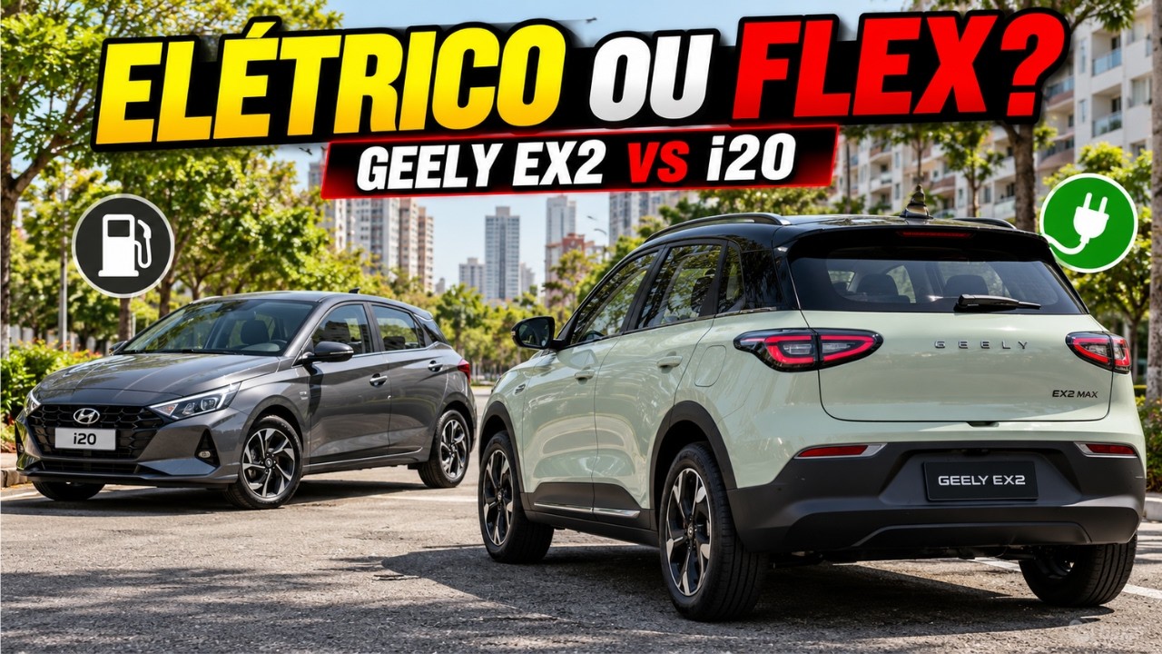GEELY EX2 ou HYUNDAI i20: QUAL é o MELHOR? ELÉTRICO ENFRENTA TURBO FLEX
