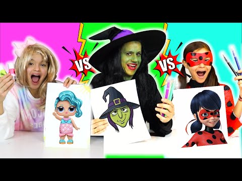 OS MELHORES COLORINDO COM 3 CORES DA ESCOLA DA VIVI!! | Bruxinha Memeia Vs Ladybug VS patricinha