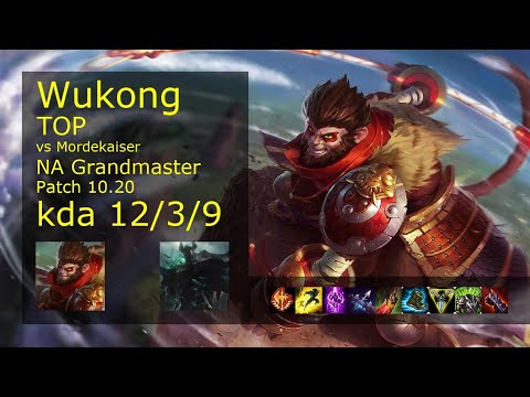 Wukong Top vs Mordekaiser - NA Grandmaster 12/3/9 Patch 10.20 Gameplay