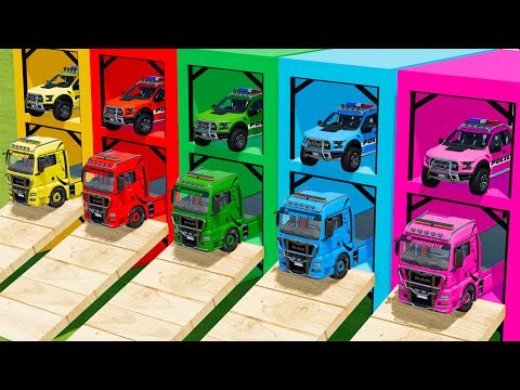 LOAD AND TRANSPORT POLICE CARS WITH MAN TRUCKS - Farming Simulator 22