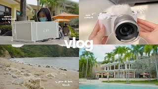 holiday vlog — going on a beach trip with my new portable desk setup