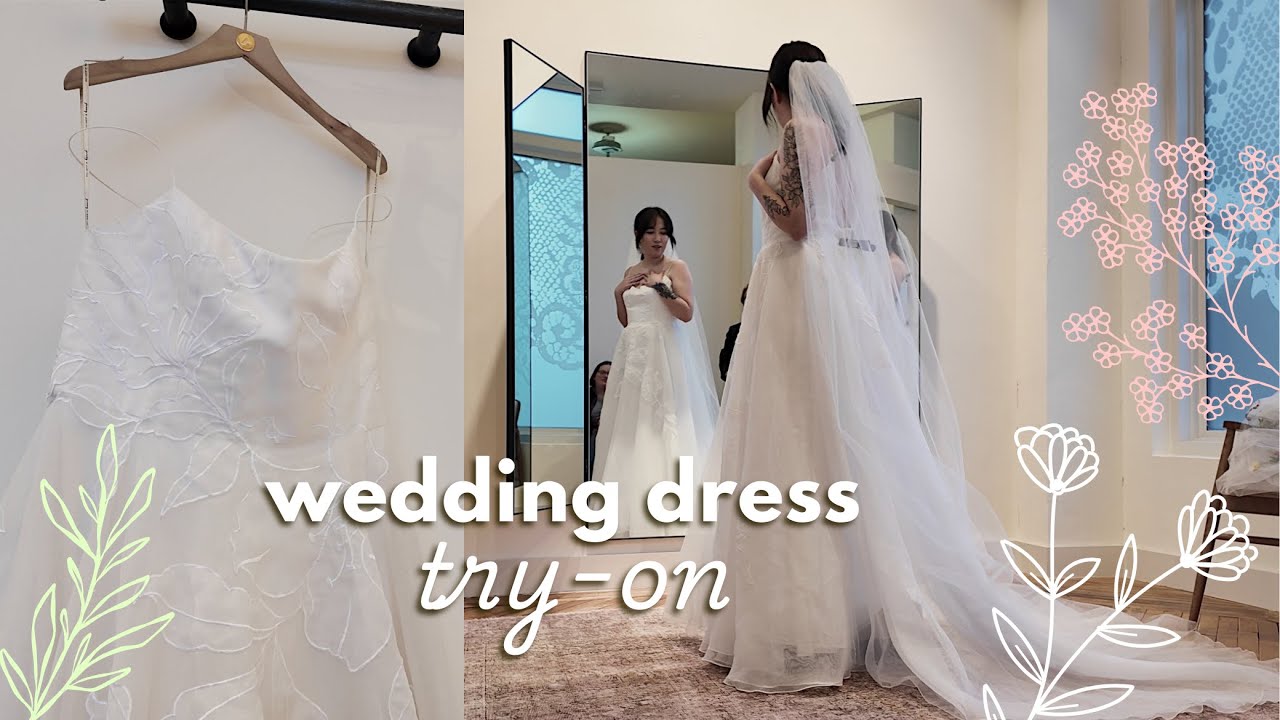 trying on wedding dresses (Anthropologie Bridal)