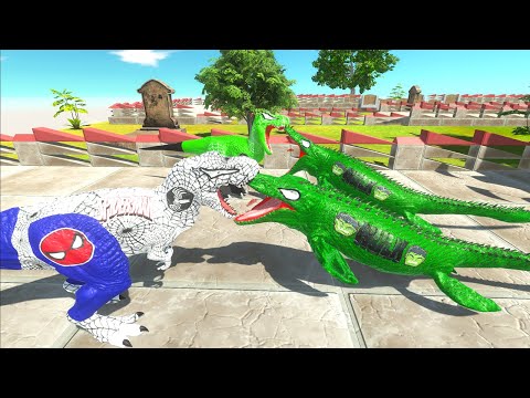 SPIDERMAN T-REX COUPLE VS HULK MOSASAURUS COUPLE DEATH RUN - Animal Revolt Battle Simulator