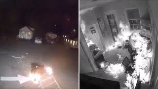 Arson suspect accidentally sets self on fire during break-in | Raw video