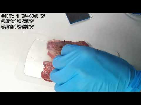 Demonstration of cutting animal tissue by the veterinary cautery pencil we are selling