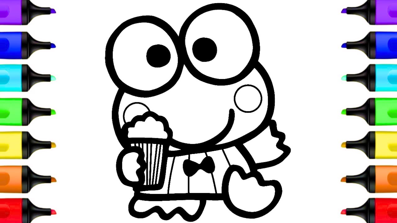 Coloring Keroppi Eating Popcorn | Hello Kitty and Friends Sanrio Coloring Pages POSCA Paint Markers