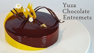 유자🍊 초코케이크🍫 글라사주 무스케이크 만들기/아몬드 다쿠아즈만들기/citron chocolate mirror glaze mousse cake /recipe/ゆずチョコグラッサ