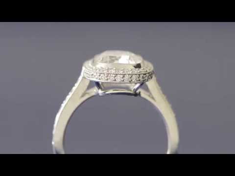 Platinum Cushion Cut Vintage Style Engagement Ring