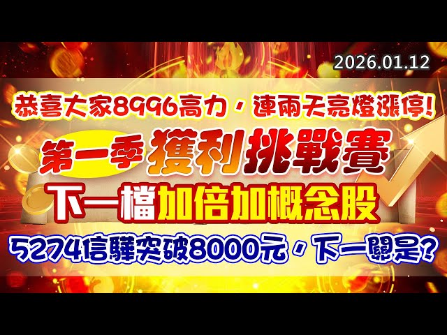20260112《股市最錢線》#高閔漳 “恭喜大家8996高力，連兩天亮燈漲停！第一季獲利挑戰賽，下一檔加倍加概念股””5274信驊突破8000元，下一關是？？”