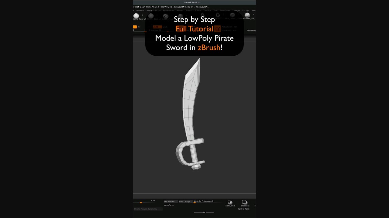 Creating a LowPoly Pirate Sword Step by Step zBrush Tutorial 🏴‍☠️