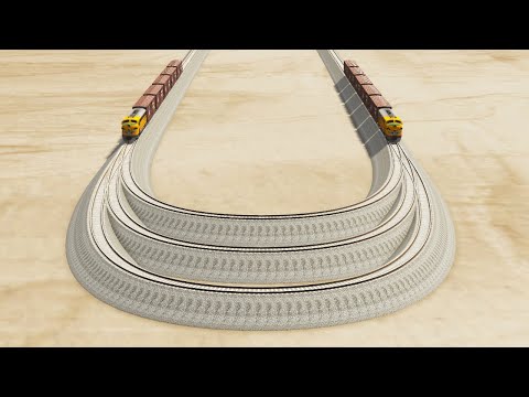 Impossible Triple U Turn Rail Tracks Vs Trains Crossing - BeamNG.Drive