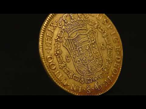 Chile, Carlos IV, 8 Escudos, 1801, Santiago, AJ, Oro, MBC, Friedberg:23, KM:54