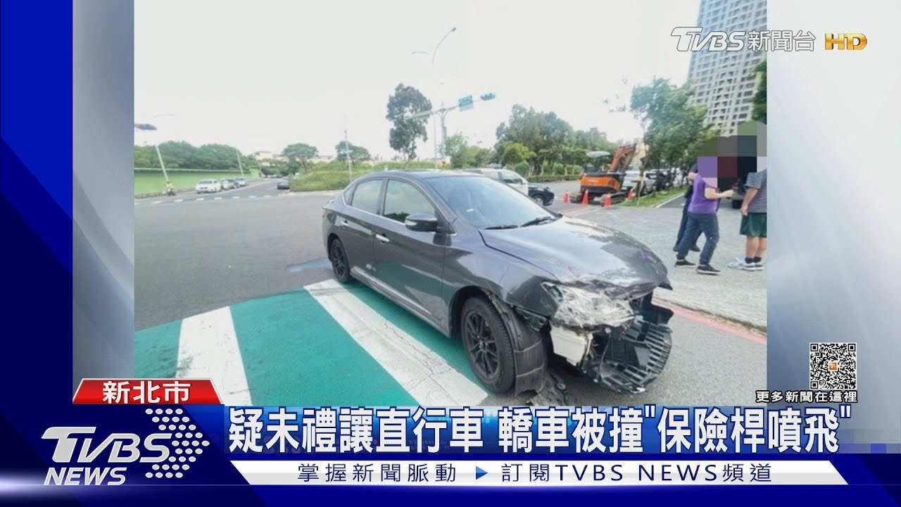 女星陳仙梅車禍「畫面曝光」 劇組車直行遭轉彎車撞上人行道