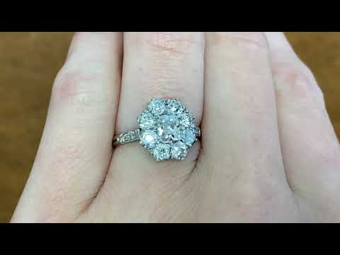 0.65ct Center Elongated Antique Cushion Cut Diamond Cluster Engagement Ring -Rhone Ring - Hand Video
