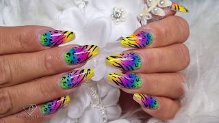 Animal print wirh rainbow ombre nails 🌈  Step by step gel rebalance in real time