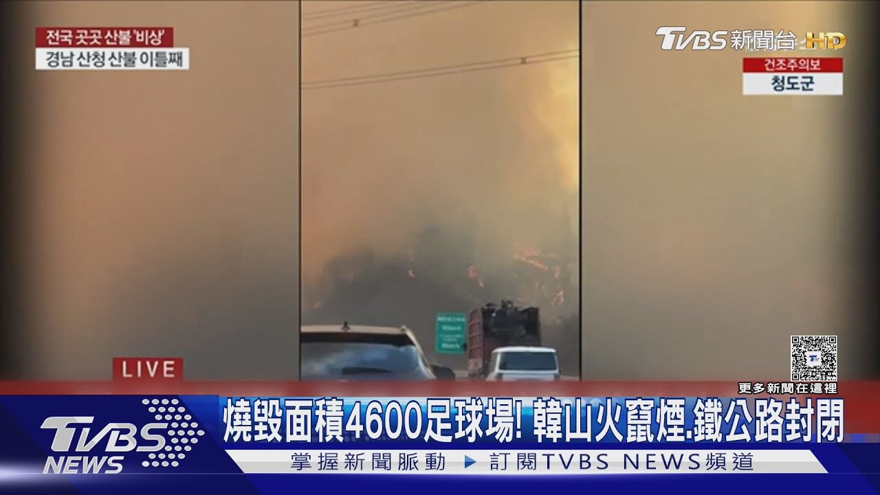 燒毀面積4600足球場! 南韓東南部山火、鐵公路一度封閉