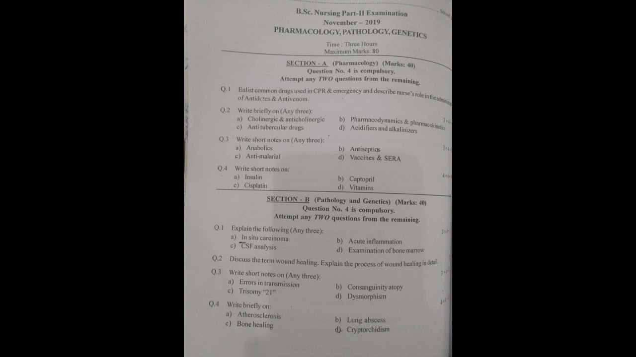 Pharma & pathology previous years questions || Bsc Nursing 2nd year || important questions
