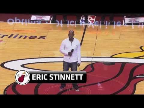 Eric Stinnett sings the National Anthem at the Miami Heat Game