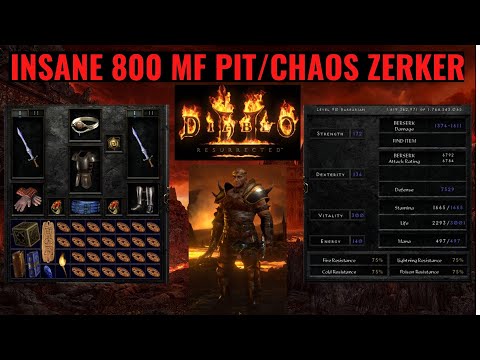 Diablo 2 Resurrected. D2R Online Insane 800 MF Pit/Chaos Zerker With Max Res!