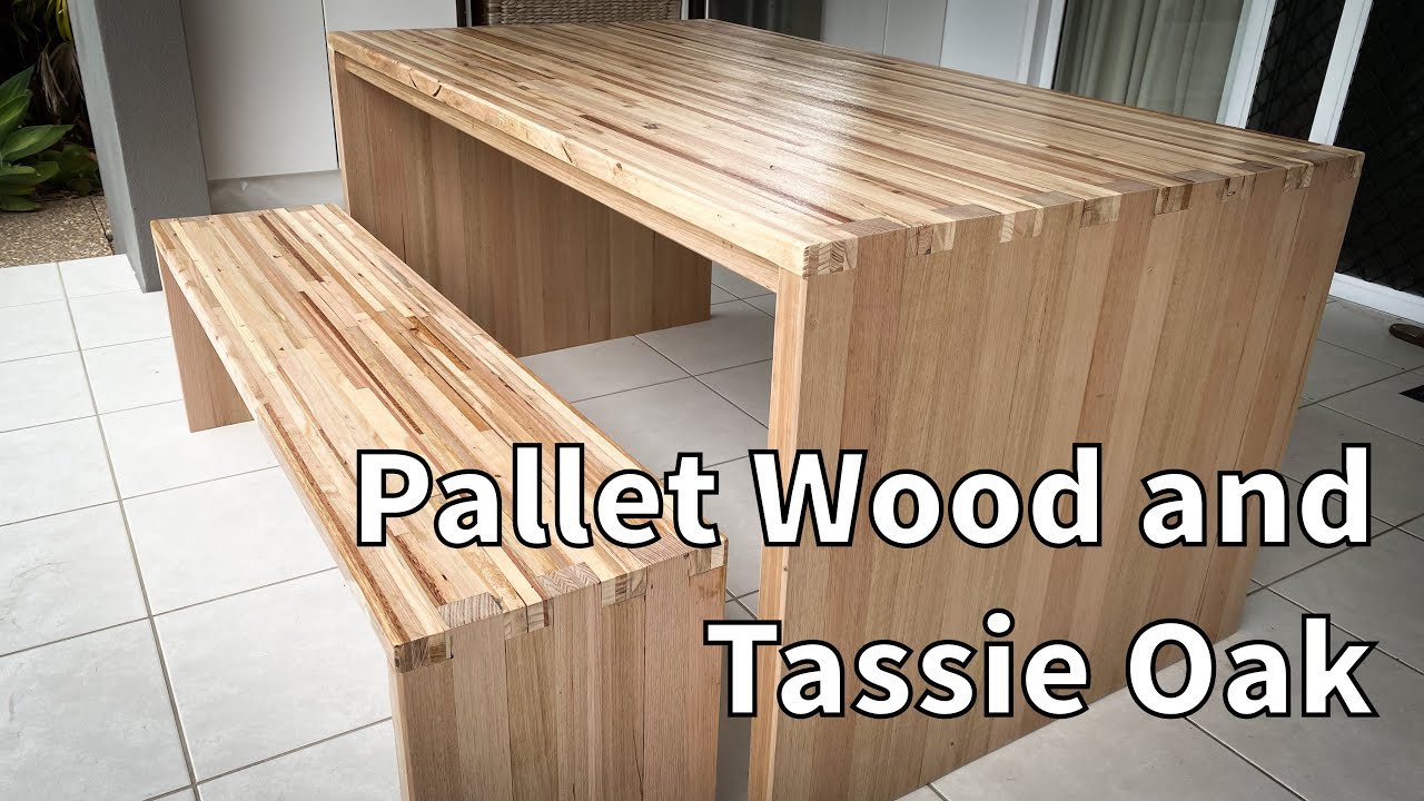 Watch video Dining Table and Bench. Made from Pallet Wood and Tassie Oak Now Dining Table and Bench. Made from Pallet Wood and Tassie Oak