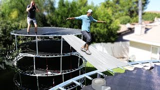 Dangerous Duct Tape Bridge between Trampoline Towers (EXPERIMENT)