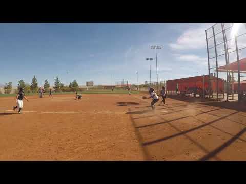 Isabela Aros (2B) throw home on steal for out City of Lights Showcase 10/27/2018