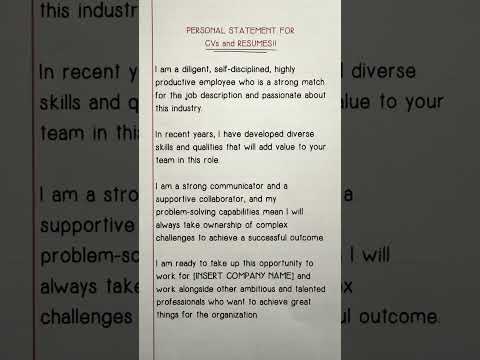 PERSONAL STATEMENT for CVs and RESUMES! #personalstatement