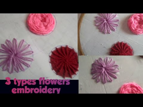 3 types of flowers embroidery// Basic embroidery stitches for beginners