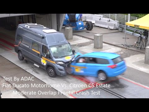 Fiat Ducato Motorhome Vs. Citroen C5 Estate Moderate Overlap Frontal Crash Test (Test By ADAC)
