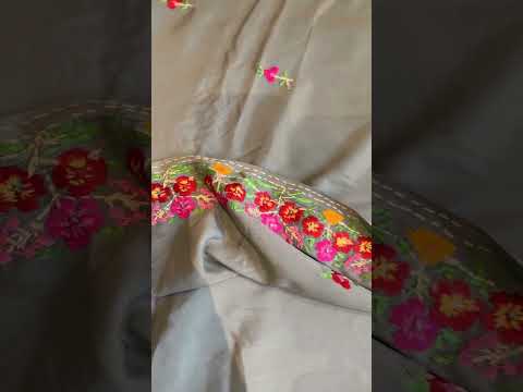 Silver Grey Pure Crepe Hand Embroidered Kashmiri Saree
