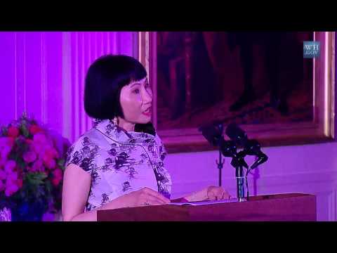 , title : 'Amy Tan Performs at the White House'