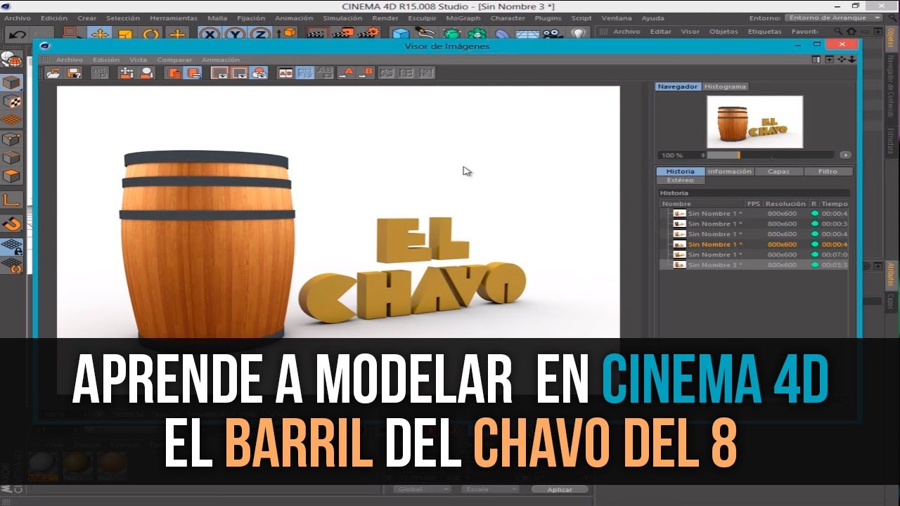 Como modelar el barril del chavo del 8 en Cinema 4D