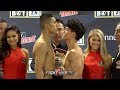 JAIME MUNGUIA LOOKS DOWN ON TAKESHI INOUE DURING WEIGH IN FACE OFF IN HOUSTON!