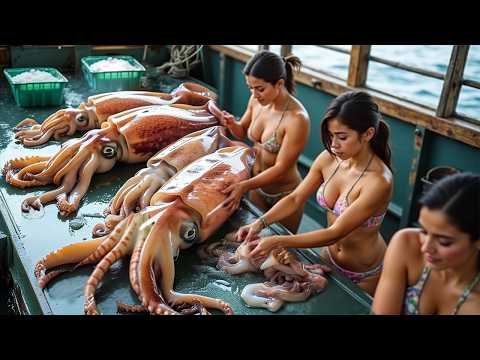 Terrifying Deep Sea Squid Hunt– Japanese Fishermen Catch 100 Giant Squids a Day by Long Line Fishing