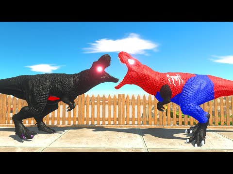 3X BATGIRL T-REX vs SPIDERMAN T-REX vs DARK BATMAN DEATH RUN - Animal Revolt Battle Simulator ARBS