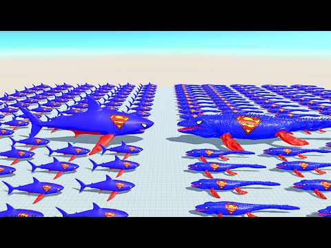 ALL SUPER MAN MEGALODON vs ALL SUPER MAN MOSASAURUS DEATH RUN - Animal Revolt Battle Simulator