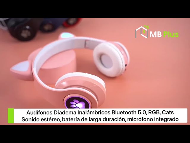 Vídeo relacionado con QOTSTEOS Auriculares inalámbricos para juegos, Bluetooth 5.0, plegables, inalámbricos, para juegos, niños, adultos, orejas de gato, con luz LED (gris y rosa)