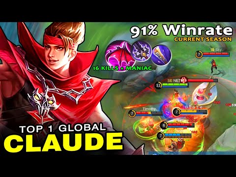 91% Winrate S18! 16 Kills + Maniac | Top 1 Global Claude Best Build & Gameplay ~ Mobile Legends